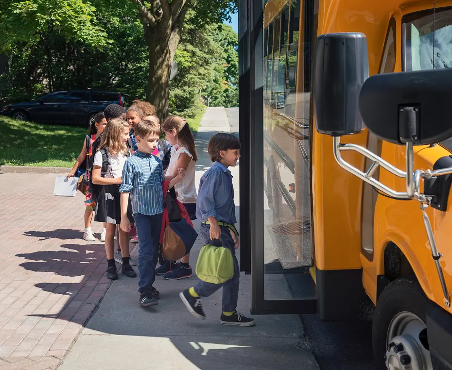 Kids lining up for school bus
