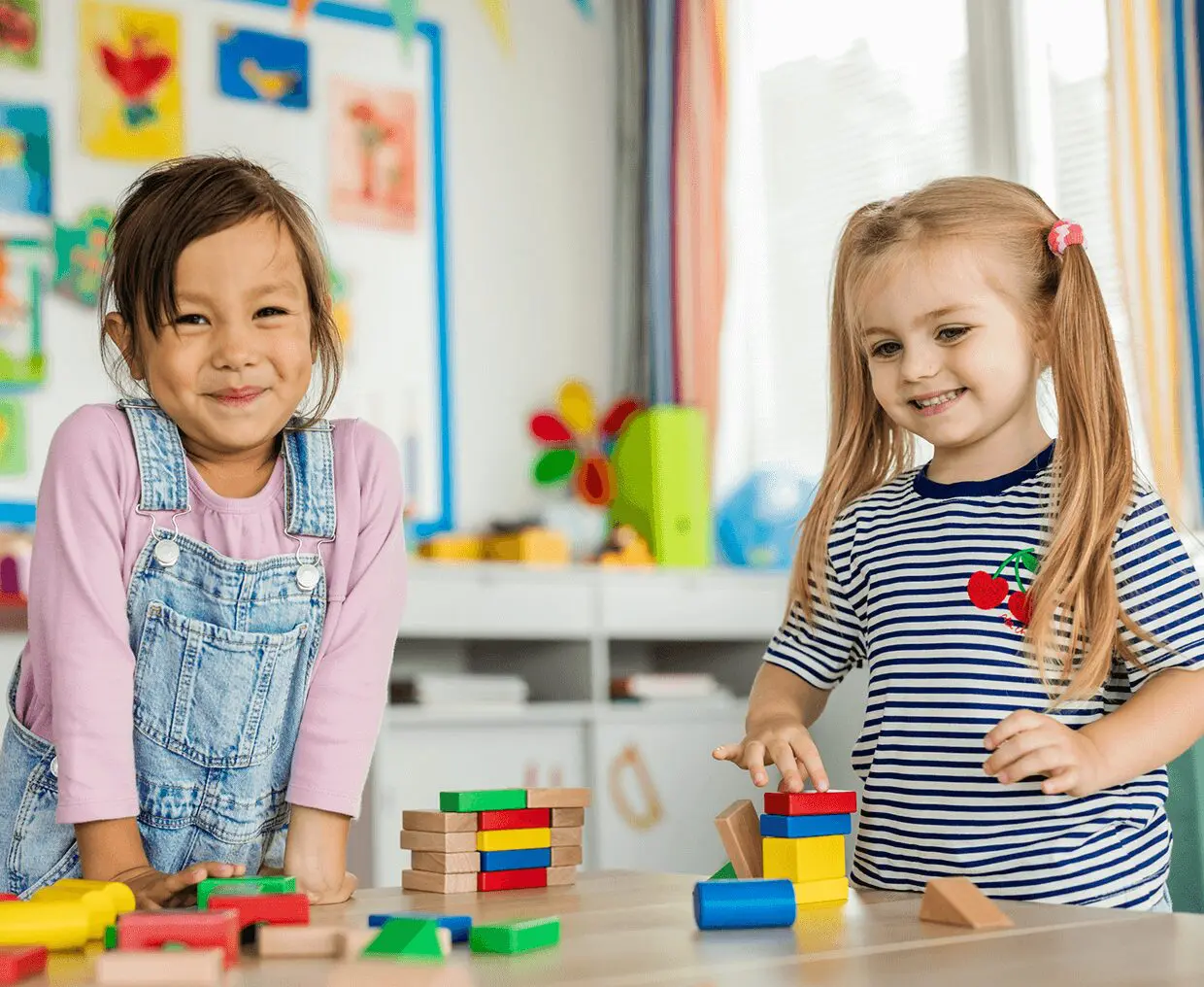 Children playing with colorful blocks
